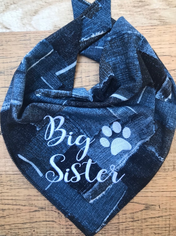 Big Sister dog bandana snap closure patch blue denim print on Etsy