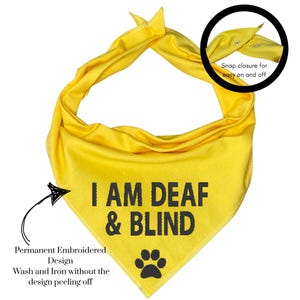 I AM Deaf & Blind Dog Bandana: Yellow Embroidered Alert Bib