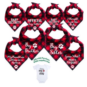 Pregnancy Announcement Dog Bandana: Buffalo Check Big Brother/Sister
