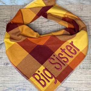Fall Pregnancy Announcement Dog Bandana: Plaid Big Sister/Brother Scarf