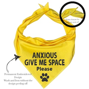 Anxious Dog Bandana: Give Me Space, Yellow Embroidered Scarf