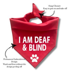 I AM Deaf & Blind Dog Bandana: Red Alert Bib with Snap