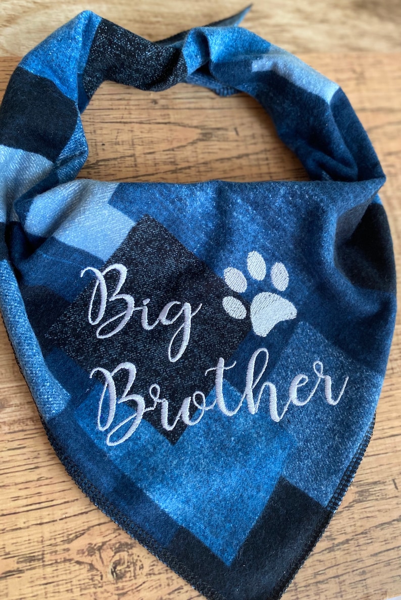 Big Brother embroidered blue dog bandana snap closure blue ...