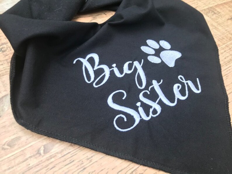 Big Sister embroidered dog bandana snap closure Black cotton Etsy