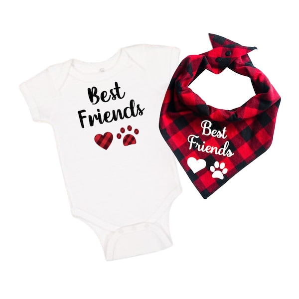 Best Friends Dog bandana and matching Best Friends baby onesie,Ready to ship baby shower, Gift for New Baby under 30 dollars, Gift Newborn