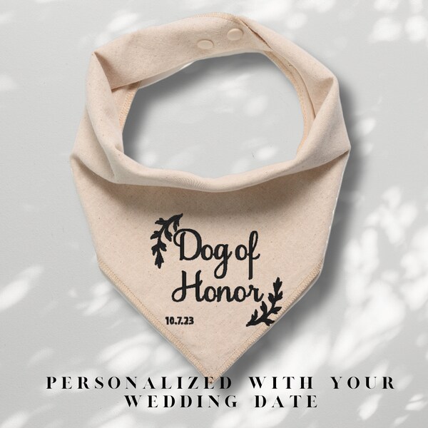 Dog of Honor with your wedding date embroidered very lightweight fabric dog groom,wedding photo prop dog scarf, personalized wedding dog bib