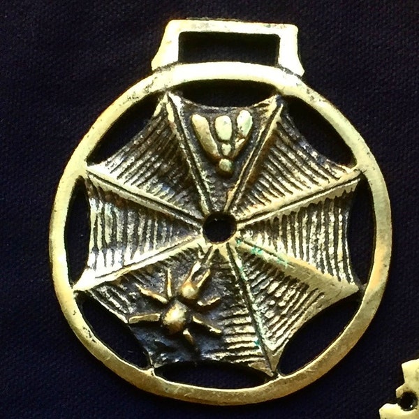 Vintage Horse Brass, spider web, spider and fly, brass wall decor, brass wall art, wall art, spider web wall art, spider horse brass