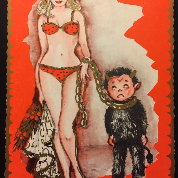 Vintage Gruss Vom Krampus naughty postcard Made in Austria German