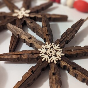 Handmade Wooden Snowflake Christmas Ornament: Stained Wood Farmhouse Decor
