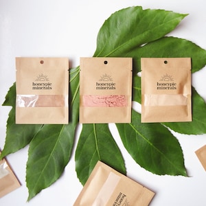 Recharges de maquillage minéral - Zéro déchet, compostable, biodégradable, sachets de recharge sans plastique (fond de teint, fard à joues, poudre bronzante, fard à paupières)