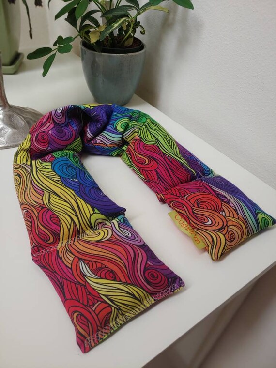 Rainbow Wave Spa Relaxation Neck and Body Wrap, Flaxseed Filled, Natural Heat Pad, Natural Cold Pack, Heat or Freeze
