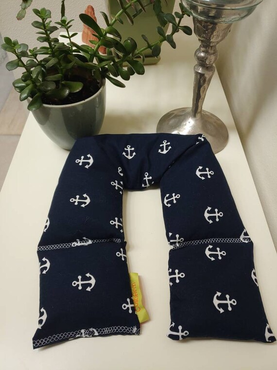 Navy Anchor Spa Relaxation Neck and Body Wrap, Flaxseed Filled, Natural Heat Pad, Natural Cold Pack, Heat or Freeze