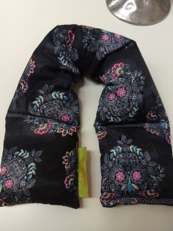 Day of the Dead Spa Relaxation Neck and Body Wrap, Flaxseed Filled, Natural Heat Pad, Natural Cold Pack, Heat or Freeze