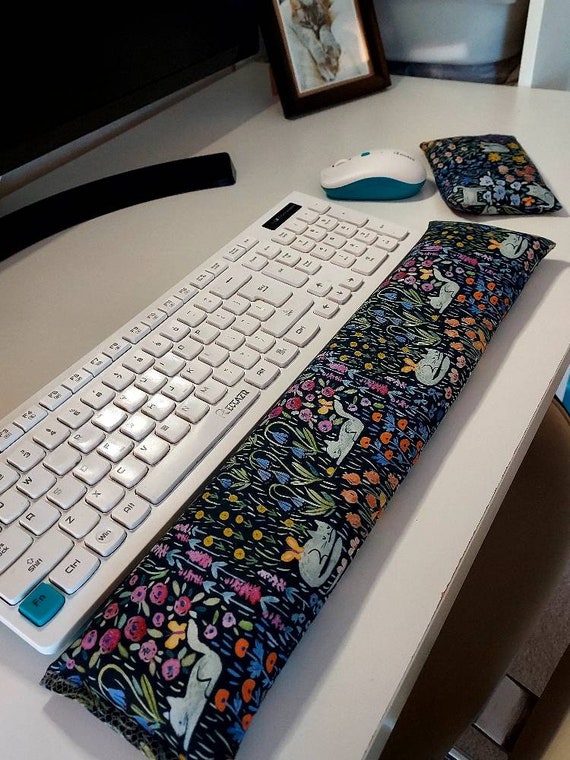 Kitty floral Keyboard Wrist rest Support, perfect for a stand up desk, Comfort and Support, Flaxseed filled