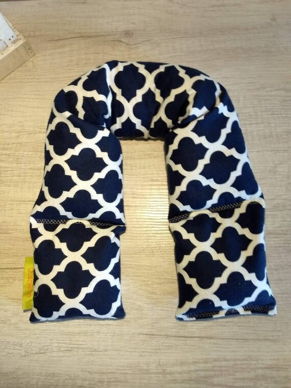 Navy Lattice Spa Relaxation Neck and Body Wrap, Flaxseed Filled, Natural Heat Pad, Natural Cold Pack, Heat or Freeze
