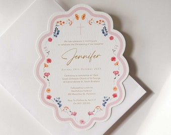 Elegant Printed Christening Baptism Christening invitations with roses | Pretty Girl Christening invitation | Printed invitations.