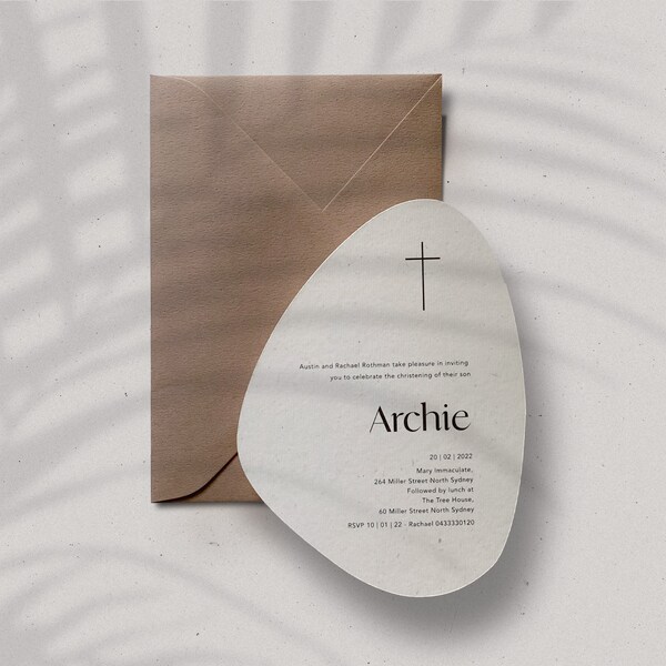 Pebble Shape Christening Invitation | Boys Modern Baptism Invitation | Printed Christening Invitations