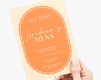 Hot pink Wavy Peachy Orange Hen's Party Invitation | Printable Template | Digital Invitation | E-invite