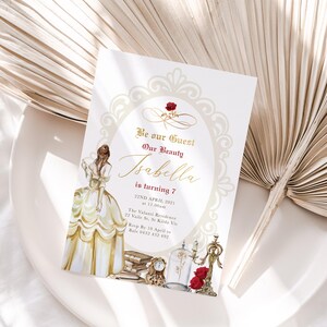 Beauty and Beast Birthday Invitation | Girls fairytale birthday invitation | Enchanted Invitation image 2