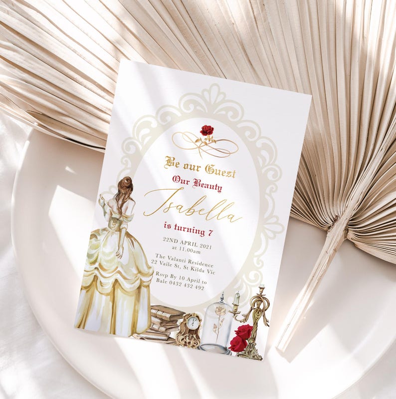 Beauty and Beast Birthday Invitation | Girls fairytale birthday invitation | Enchanted Invitation image 2