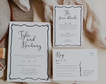 Wedding Invitation Package| Black and White  Elegant Hand drawn Border Calligraphy Wedding Invitation| Editable template | Instant download