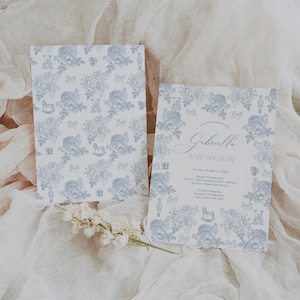Invitación para baby shower con temática de juguetes Toile De Jouy / Invitaciones para baby shower para un bebé niño / Invitaciones imprimibles