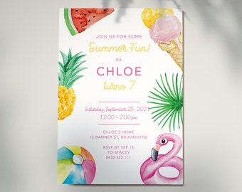 Pool Party Birthday Invitation | Summer Fun | Bright Party Invitation