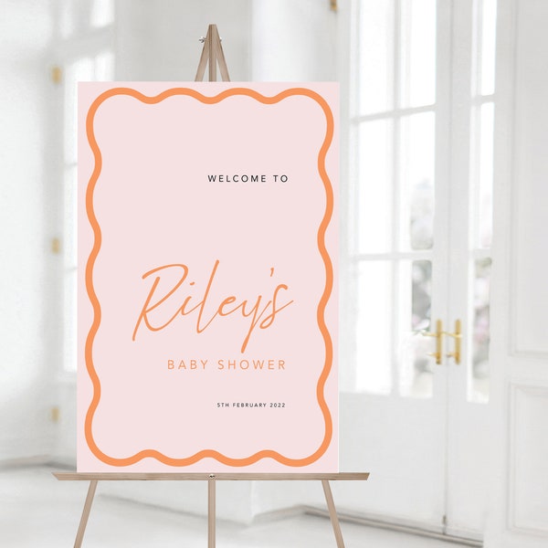 Wave design Baby Shower Welcome Sign | Pinks and peaches