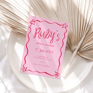 Ruby red and candy pink Bridal Shower invitation | Fun Bridal shower invitation