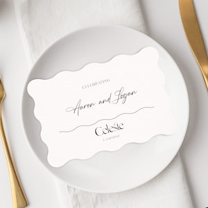 Wave wedding black and white name card or menu| Modern wave placecard