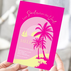 Last Sail Before the Veils Hens or Bridal Shower Invitation | Vibrant and Fun Yacht Party Invitation | Hot Pink