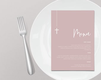 Modern Dusty Pink Menu | Christening | Baptism | Girl