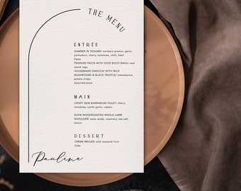 Modern Arch Wedding Menu | Personalised Menu with guests name | Printable Template