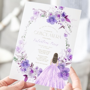Wild Flowers Lilac Quinceañera Invitation |Girls 15th Birthday | Printable Template