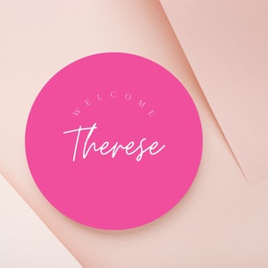 Hot Pink bridal shower or hens party coasters | Round name cards placecards