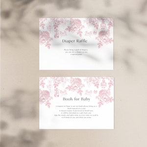 Toile De Jouy Roze Babyshowerboek voor Baby en Luier Loterijkaart | Afdrukbare sjabloon