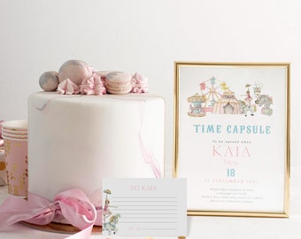 Tema de carnaval Primer cumpleaños Cápsula del tiempo para niña / Imprimible / Signo de fiesta de circo / Signos imprimibles