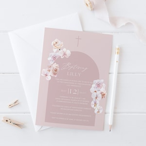 Pretty floral Arch Girls Baptism Invitation |Floral Invitation | Baptism Invitation| Christening Invitations
