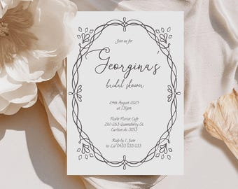 Invitación para despedida de soltera con borde ovalado dibujado a mano / Invitación para despedida de soltera con temática de chocolate / Invitación para té en la cocina / Plantilla imprimible