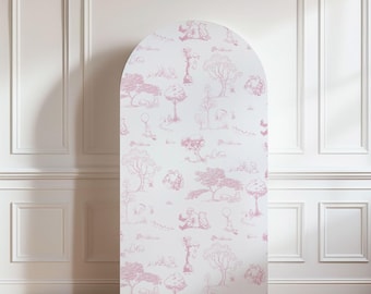 Fondo de fiesta de Toile de Jouy de Winnie the Pooh en rosa, 1,2 x 2,4 m, descarga instantánea, para cumpleaños infantiles y baby shower
