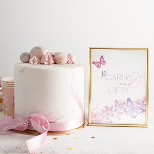 Butterflies Birthday Cards and Gifts Sign|  Pink and Purple butterflies | Printable Template