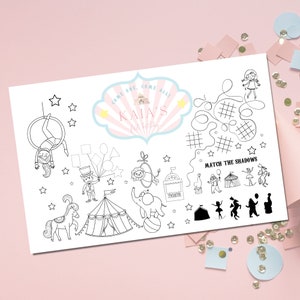 Girls Carnival activity coloring placemat| Edit yourself | Coloring party mat | Printable placemat