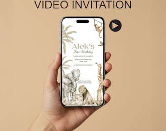 Invitación de cumpleaños animada con temática de jungla Wild One Safari / Descarga digital instantánea / Invitación en video animada / Invitación para el primer cumpleaños