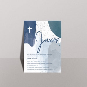 Modern Abstract Christening Invitation |Baby Boy Invitation | Baptism Invitation