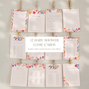 Cartes de jeu Baby in bloom baby shower | fleurs colorées | Modèle imprimable