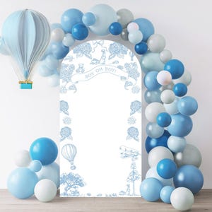Vintage Junge Toile de Jouy Party Hintergrund in Blau | 4 x 8 Ft Sofortiger Download | Kindergeburtstag & Babyparty