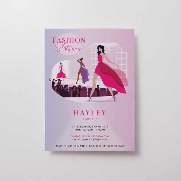 Fashion Show Girls Birthday Invitation | Fashion Runway Show Party Invitation | Girls Glamour Birthday