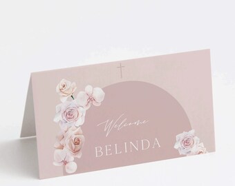 Floral Arch Place Cards| Girls Christening | Baptism Invitation | Name Tag
