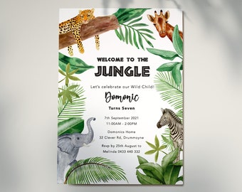 Dschungel-Party-Geburtstags-Einladung | Safari Geburtstag Einladung | Jungen Geburtstag lädt | Wildtier Party
