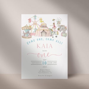 Girls Carnival Birthday Invitation | Circus Invitation | First Birthday Invitation | Printable Template